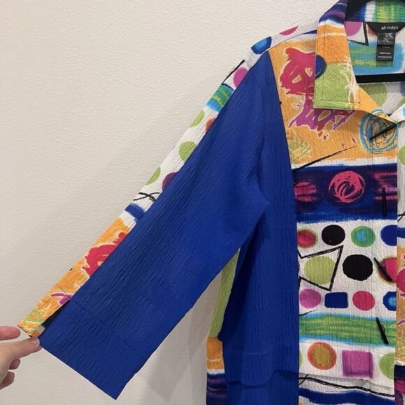 Ali Miles Top Womens 1X Abstract Art Lightweight Statement Button Front Shacket - Picture 4 of 10